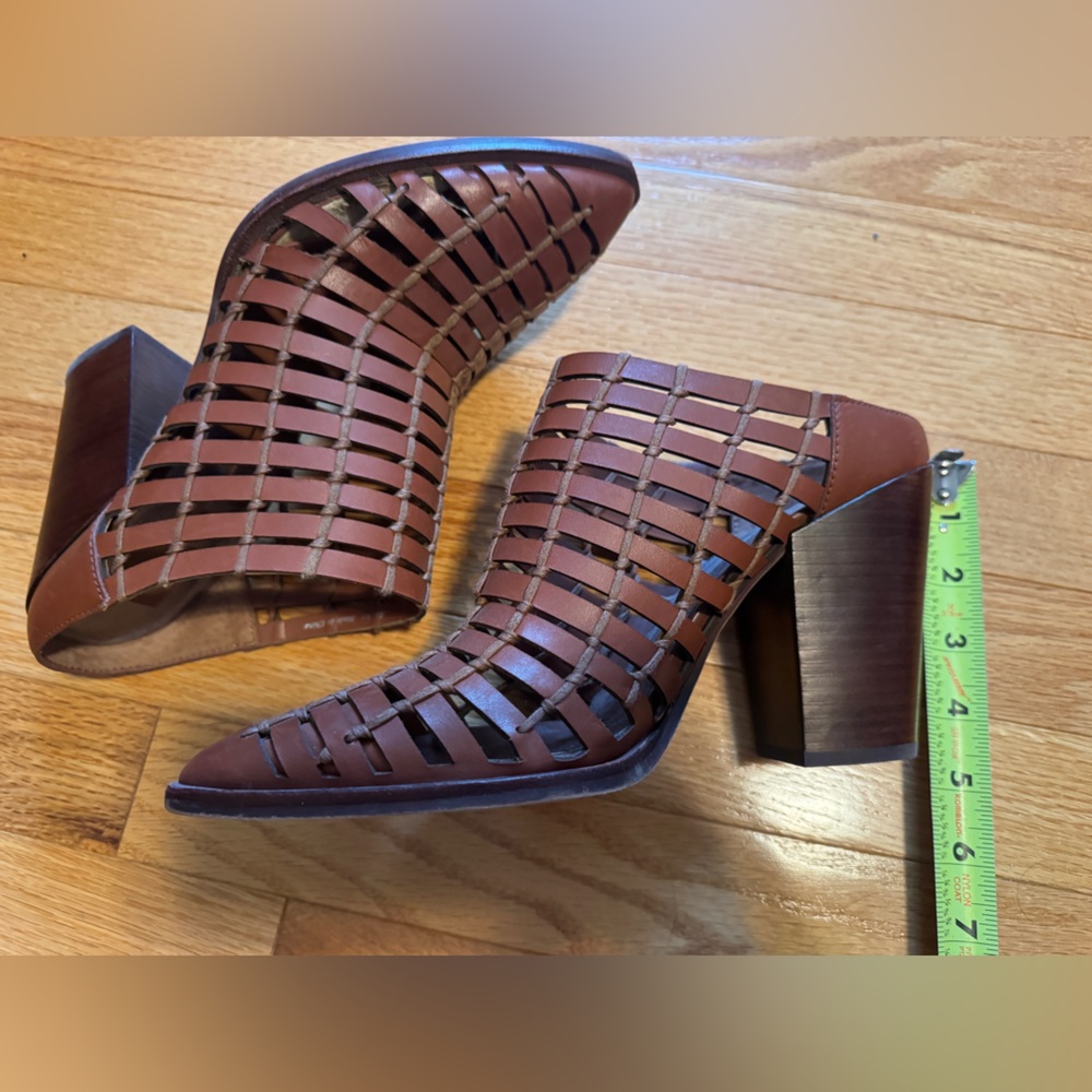 Dolce Vita Woven Leather Block Heel Mule Bootie - Brown size 9.5